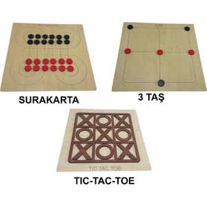 3 In 1 Ahşap Tıc-Tac-Toe 3 Taş ve Surakarta Akıl Zeka ve Strateji Oyunu