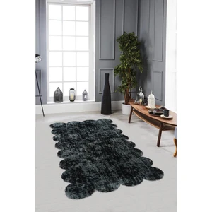 Balat Halı Lazer Kesim Peluş Uzun Tüylü Halı Desenli Koyu Gri-100x200 cm