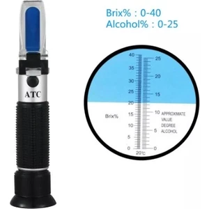 Tekno İstanbul El Refraktometre Şeker Şarap Konsantrasyon Ölçer Yoğunluk Ölçer 0-25% Alkol Bira 0-40% Brix Üzüm Atc
