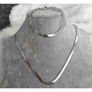 X-lady Accessories Gümüş Kaplama Italyan Ezme Zincir Kolye Bileklik Takı Seti