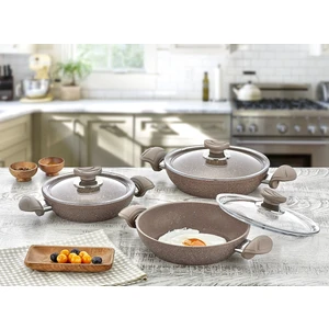 Oms 3004.04.05 Granit Sahan Set 6 Parça 18-20-22 cm Kahverengi