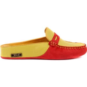 Sail Lakers - Kırmızı Deri Sarı Nubuk Kadın Ev Terliği