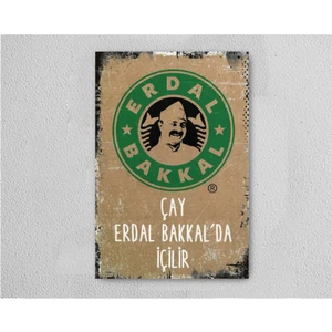 Erdal Bakkal Retro Vintage Ahşap Poster Tablo