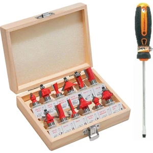 12 Parça Freze Uç Takımı Ahşap Oyma Ağaç Delme Çantalı Set 6 mm Somafix Duz Tornavida