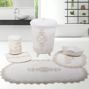 Bonny Home Lisa 6'lı Fransız Dantelli Banyo Kirli Çamaşır Sepeti ve Banyo Paspası Seti