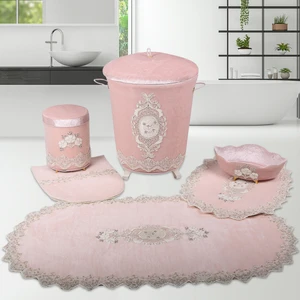 Bonny Home Lisa 6'lı Fransız Dantelli Banyo Kirli Çamaşır Sepeti ve Banyo Paspası Seti