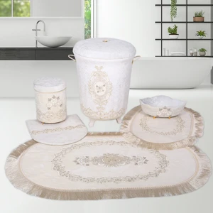 Bonny Home Exclusive 6'lı Fransız Dantelli Banyo Kirli Çamaşır Sepeti ve Banyo Paspası Seti