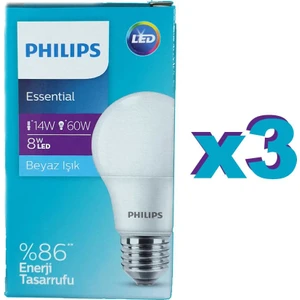 LED Ampul 8 Watt Beyaz Işık Tasarruflu 3 Adet