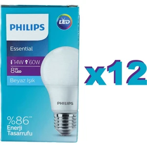 LED Ampul 8 Watt Beyaz Işık Tasarruflu 12 Adet