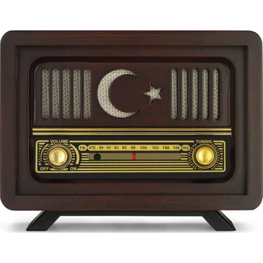 Otantik Çarşı Ahşap Retro Nostaljik  Radyo Ay Yıldız Model Şarjlı