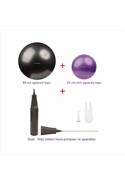 Elsefeel Pilates&egzersiz Top Seti (65 cm Pilates Topu + 25 cm Pilates Topu + Dual-Way Pompa)