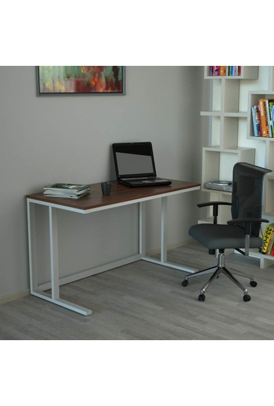 Evka Tekli Desk Çalışma Masası - Mat Beyaz Ayak Ceviz Mdflam