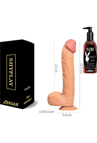 CNS Shyplay Büyük Boy Dildo Penis 31.5cm ve Playboy Masaj Yağı