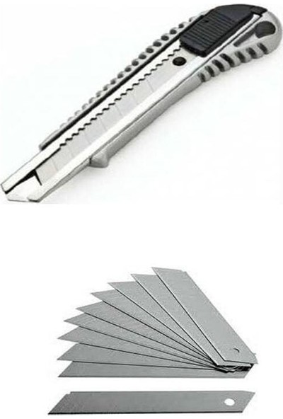 Hmo Dizayn Metal Geniş Ağızlı Maket Bıçağı / Falçata + 10 Adet Falçata Bıçağı