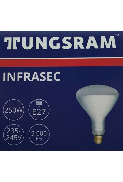 Tungsram E27 Infrarubin Infrared 250W Kırmızı Isıtıcı Ampul