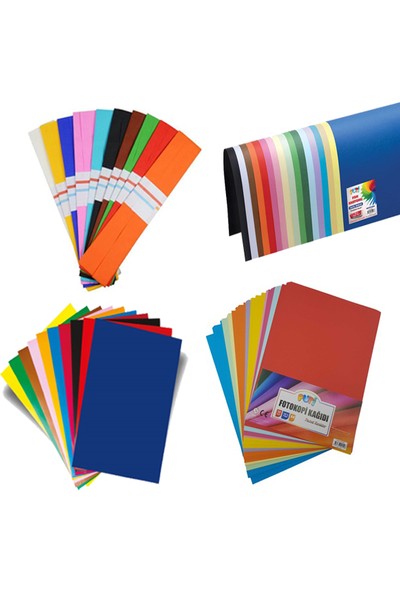 Puti Renkli Fotokopi Kağıdı + Elişi Kağıdı + Krapon Kağıdı + Fon Kartonu Anokulu Etkinlik Seti