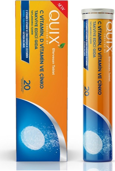 Quixx C Vitamini + D Vitamini ve Çinko Takviye Edici Gida 3,5 gr x 20
