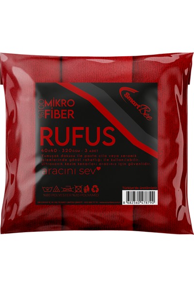 Smartbee Rufus 3'lü Mikrofiber Lazer Kesim Cila Bezi 40X40 320GSM - Kırmızı