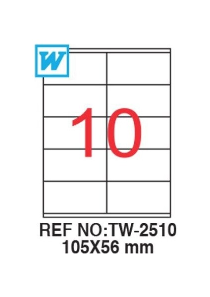 TW-2510 Lazer Etiket 100 Sayfa 210 mm x 297 mm Siyah