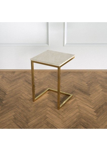 Potrica C Sehpa - Pirinç Ayak Bej Mermer Tabla