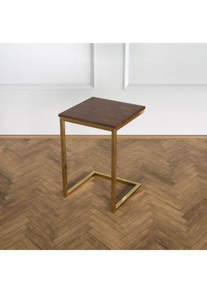 Potrica C Sehpa - Pirinç Ayak Ceviz Tabla