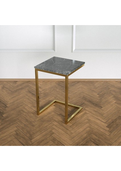 Potrica C Sehpa - Pirinç Ayak Siyah Mermer Tabla