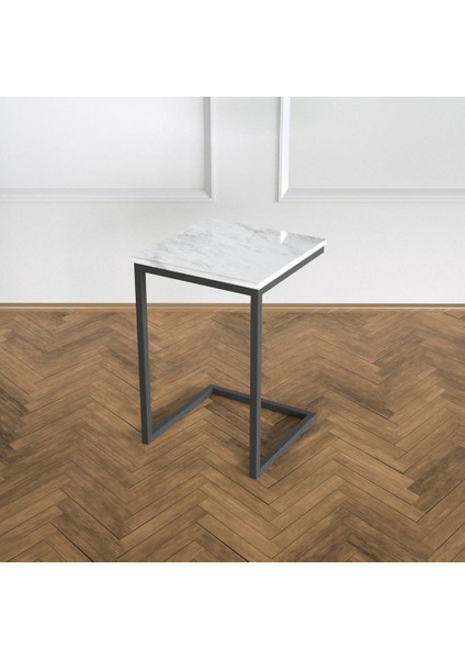 Potrica C Sehpa - Metal Siyah Ayak Beyaz Mermer