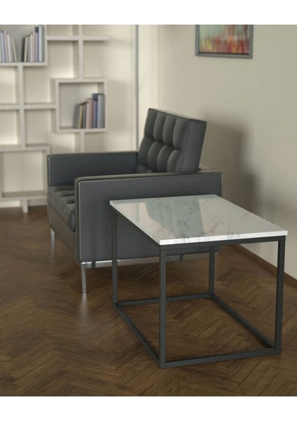 Potrica Yan Sehpa - Metal Siyah Ayak Beyaz Mermer Tabla fiyatları