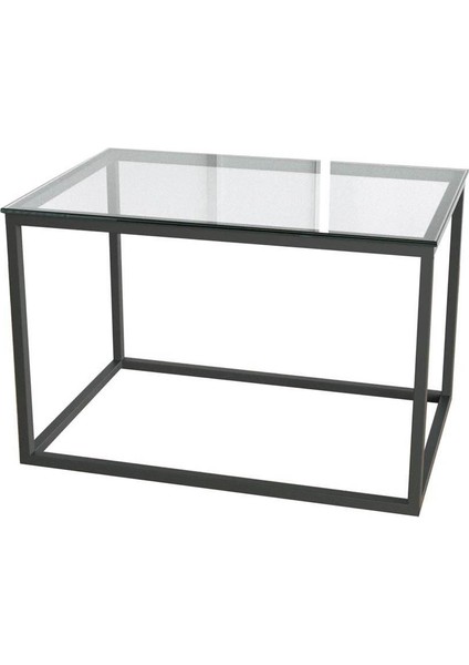 Potrica Yan Sehpa - Metal Siyah Ayak Şeffaf Cam Tabla