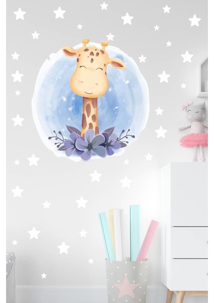 Sevimli Zürafa ve Yıldızlar Çocuk ve Bebek Odası Sticker
