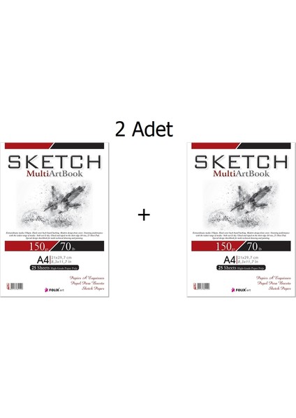 Folıx Sketch Multiart A4 150 gr Eskiz Defteri 25 Yaprak Sketchbook 2'li