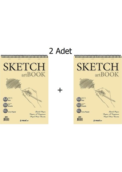 Folıx Eskiz Defteri A4 50 Yaprak Spiralli Ivory Sketchbook 80 gr - 2'li