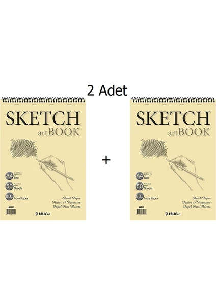 Folıx Eskiz Defteri A4 50 Yaprak Spiralli Ivory Sketchbook 80 gr - 2'li