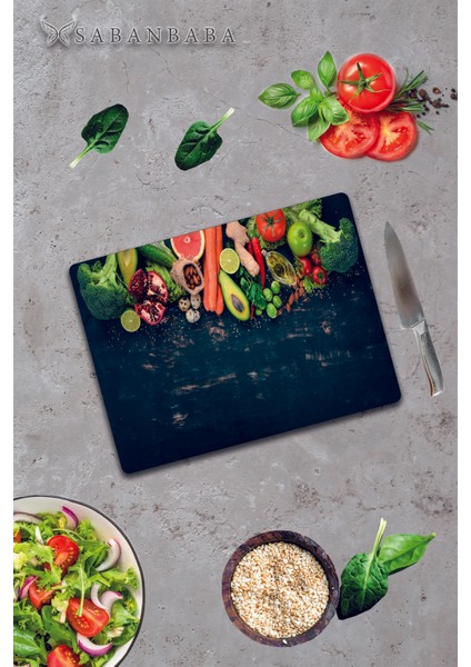 Sebzeler Yeni Desenli Cam Kesme Tahtası - Cam Kesme Tablası | 30 cm x 40 cm fiyatları