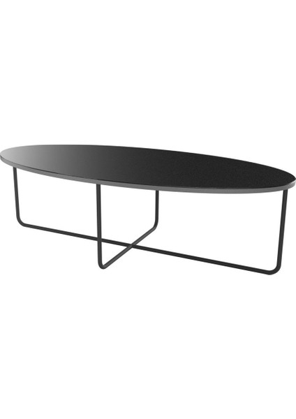 Elips Metal Ayak Orta Sehpa Siyah Statik Şeffaf Cam Tabla