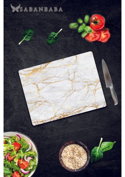 30x40cm - Alacalı Altın Mermer - Cam Kesme Tahtası