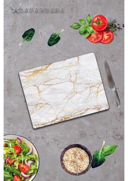 30x40cm - Alacalı Altın Mermer - Cam Kesme Tahtası fiyatları