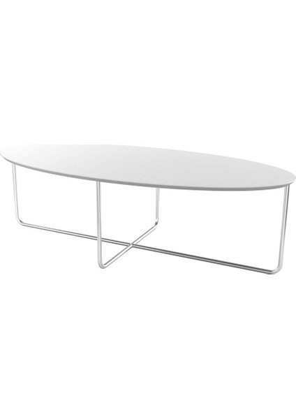 Elips Metal Ayak Orta Sehpa Paslanmaz Beyaz Lake Tabla