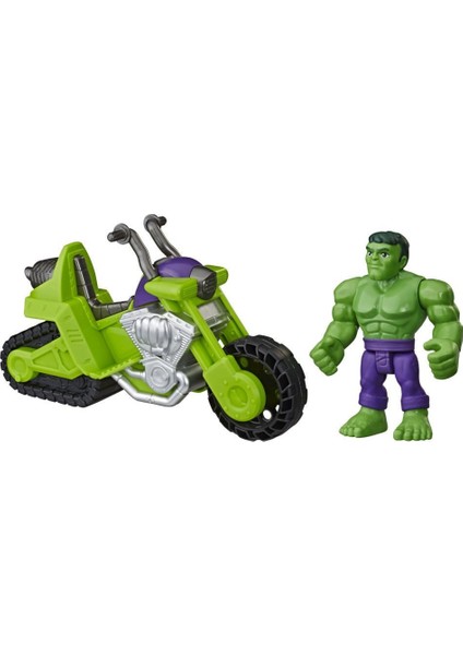 Marvel Super Hero Adventures Hulk Mega Mini Figür ve MOTOSIKLETI E7930