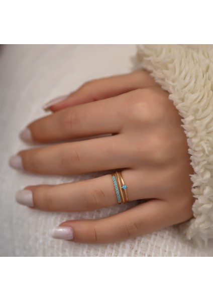 Ayyıldız Kuyumculuk Kadın Üç Sıra Firuze Detaylı Kombin Yüzük