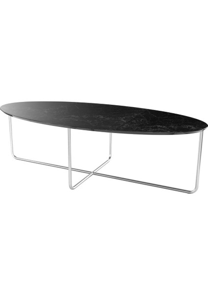 Elips Metal Ayak Orta Sehpa Paslanmaz Siyah Mermer Tabla