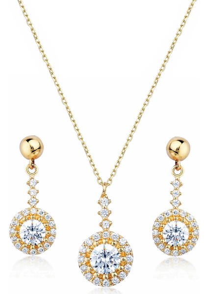 Zirkon Taşlı Gümüş Altın Kaplama Set - S017002