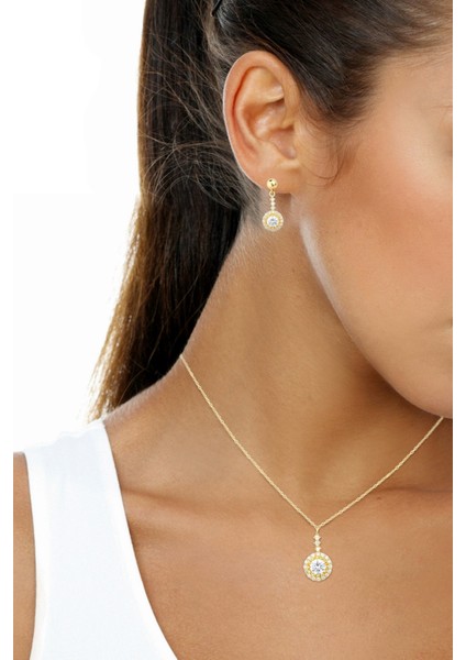 Zirkon Taşlı Gümüş Altın Kaplama Set - S017002