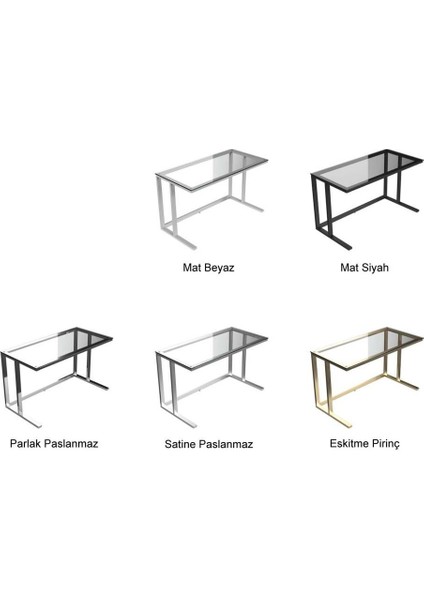 Tekli Desk Çalışma Masası - Parlak Paslanmaz Ayak Şeffaf Cam