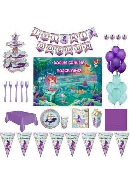 Denizkızı Lüks Doğum Günü Parti Malzemeleri Afişli Set 24 Kişilik