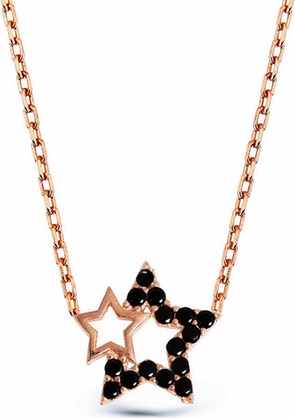 Siyah Taşlı Gümüş Yıldız Kolye