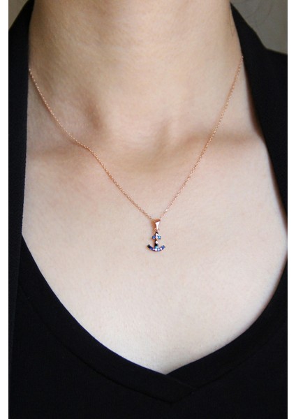 Renkli Zirkon Taşlı Gümüş Çıpa Kolye fiyatları