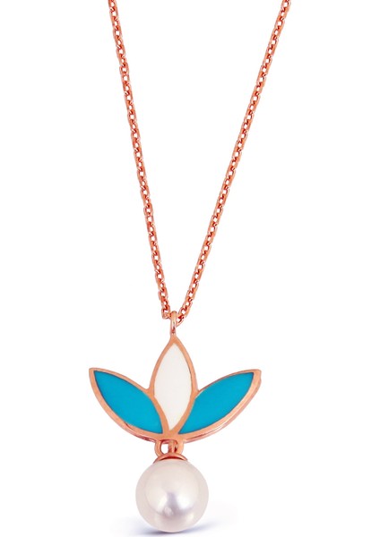 Incili Gümüş Lotus Çiçeği Kolye