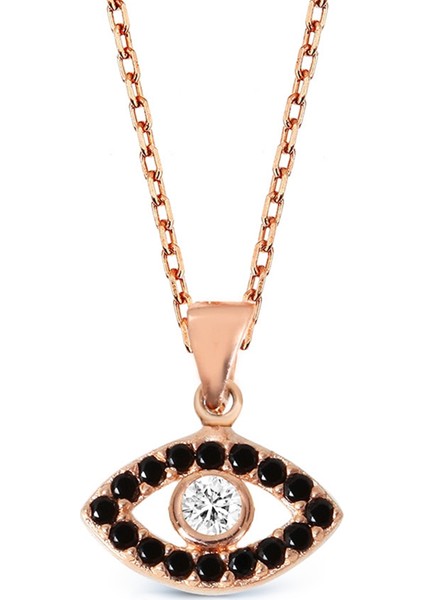 Siyah Taşlı Gümüş Göz Kolye