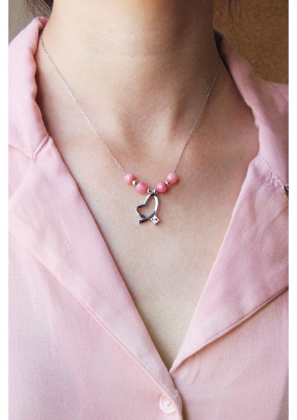 Pembe Kuvarslı Gümüş Kalp Kolye fiyatları